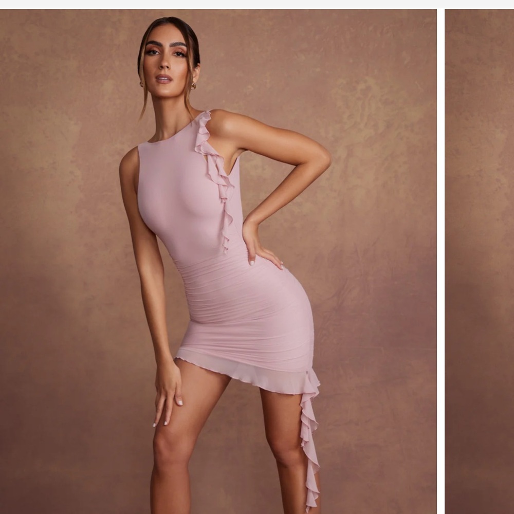 Oh Polly Iolanda Backless Backless Ruffle Detailing Mini Dress in Mauve